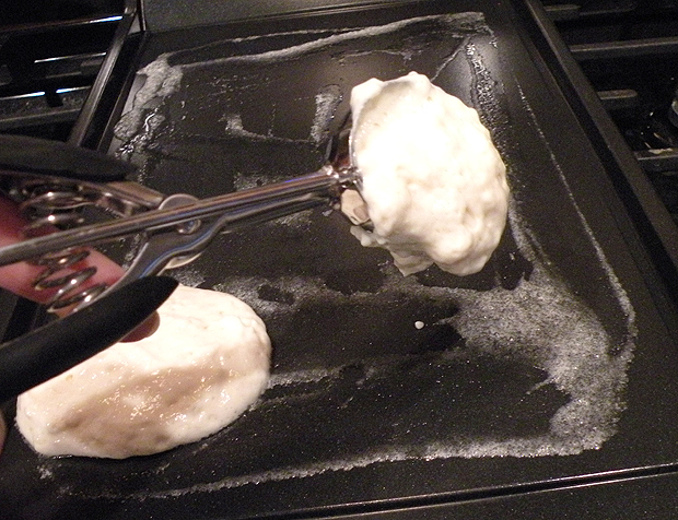 Scooping Pancake Batter onto Griddle