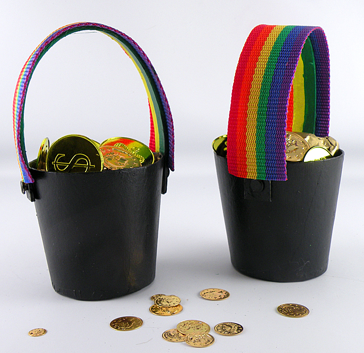 Pot of Gold with rainbow handle filled with gold coins