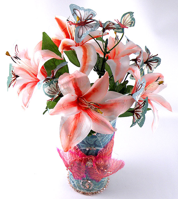White Lillies Painted With Coral Paint