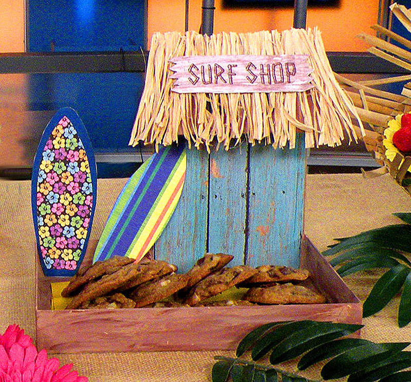 tabletop Surf shop decoration filled with cookies