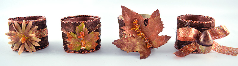 Bronze napkin rings accented with a copper leaf and beads