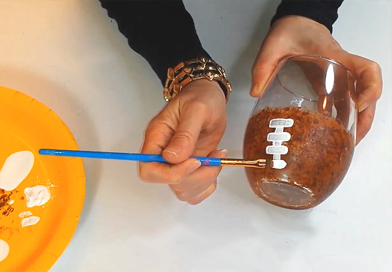 Painting Laces on DIY Football Glass
