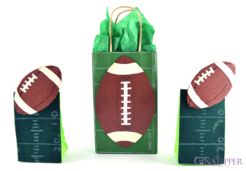 Football gift bags with green football field and clip on football