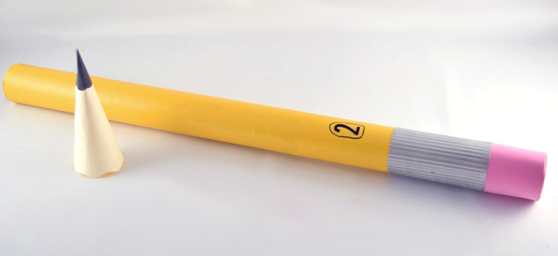 Paper Cone pencil point next to yellow paper tube giant pencil