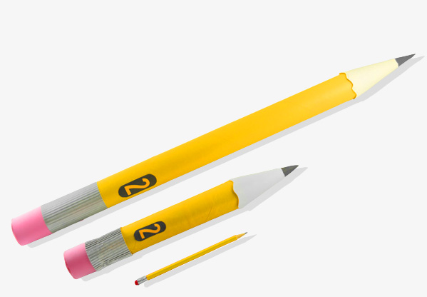 Large yellownumber 2 pencil made from a cardboard tube