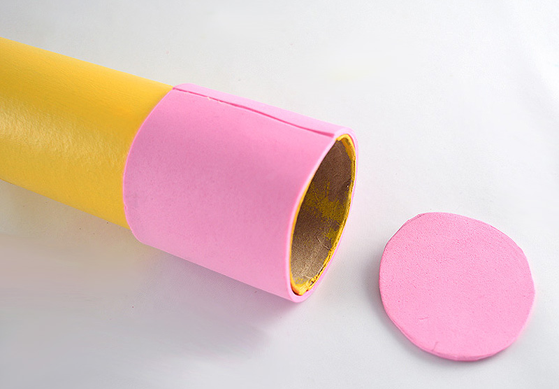 paper tube with pink craft foam to make an pencil eraser