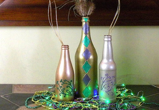 DIY Mardi Gras Wine Bottle Decorations