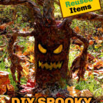 DIY Spooky Halloween Tree made from recycled materials and Dollar Tree supplies