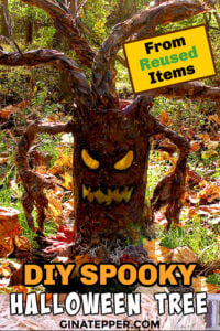 DIY Spooky Halloween Tree made from recycled materials and Dollar Tree supplies