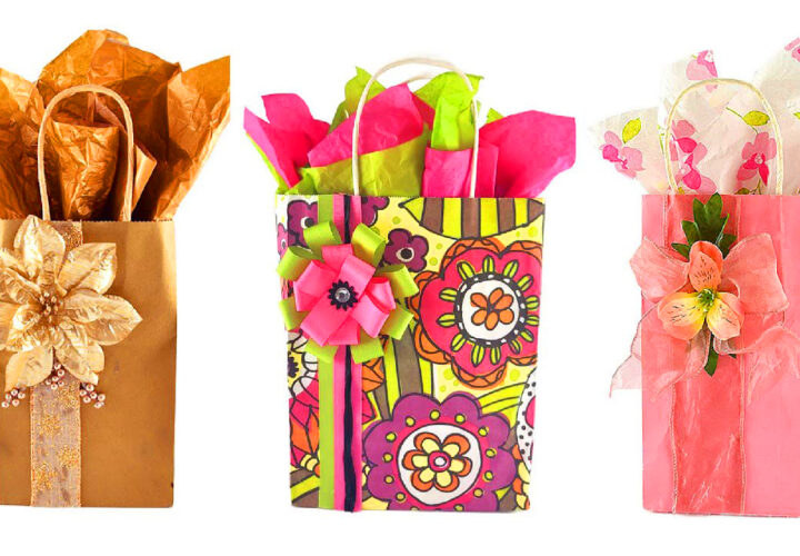 Boutique-style DIY gift bags with professional tissue paper bouquet filler