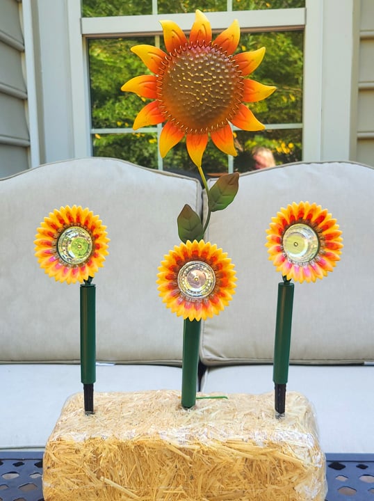 Dollar Tree solar lights turned into DIY sunflower garden lights